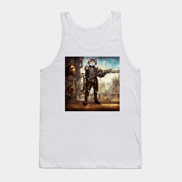 Steampunk Pirate Cat With Fantasy Rifle Tank Top by FelisSimha